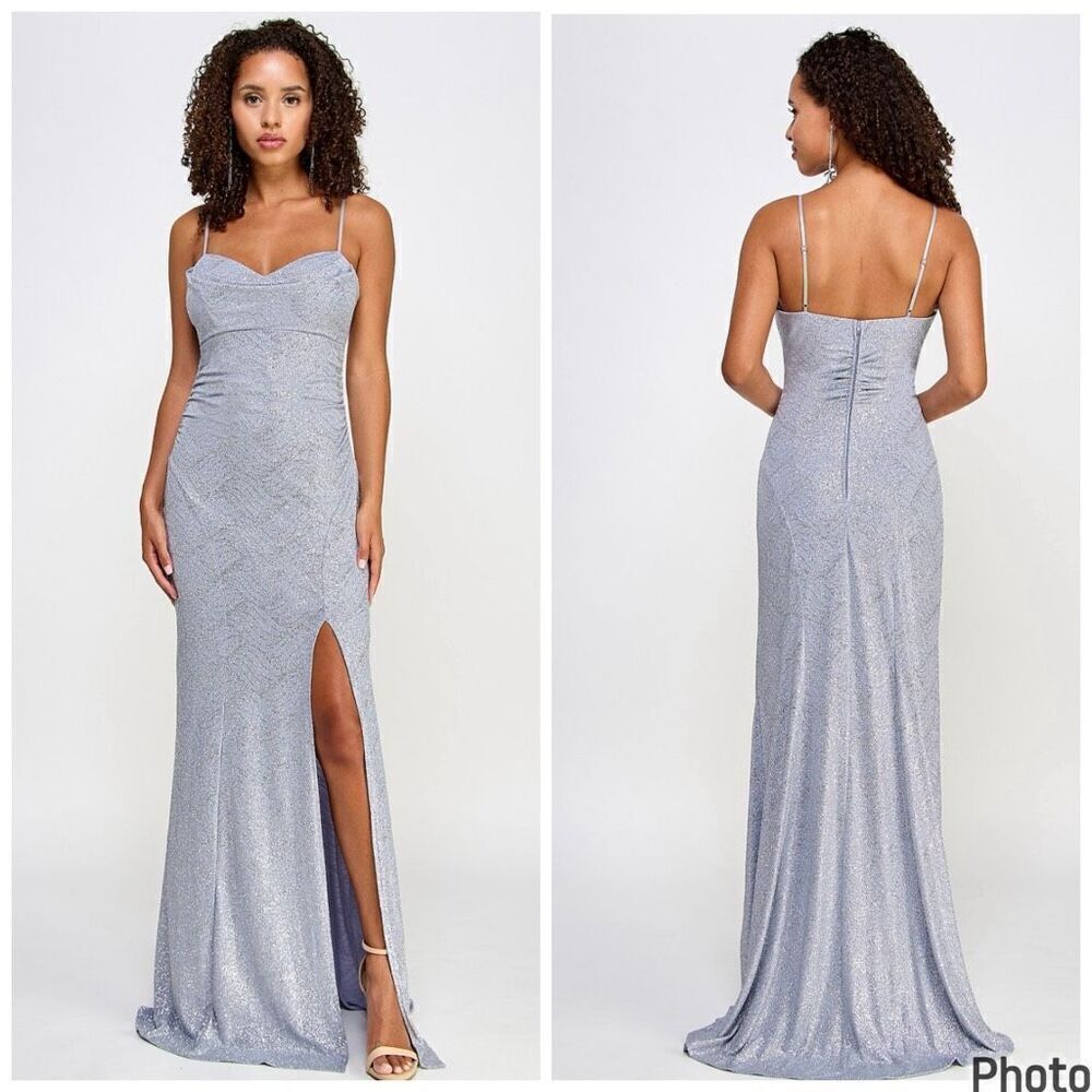 NWT Emerald Sundae XL Silver Sparkly Stretch gown formal Sleeveless Long dress
